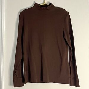 Lands End Relaxed Cotton Mock Neck Brown Long Sleeve Turtleneck Shirt Sz S EUC